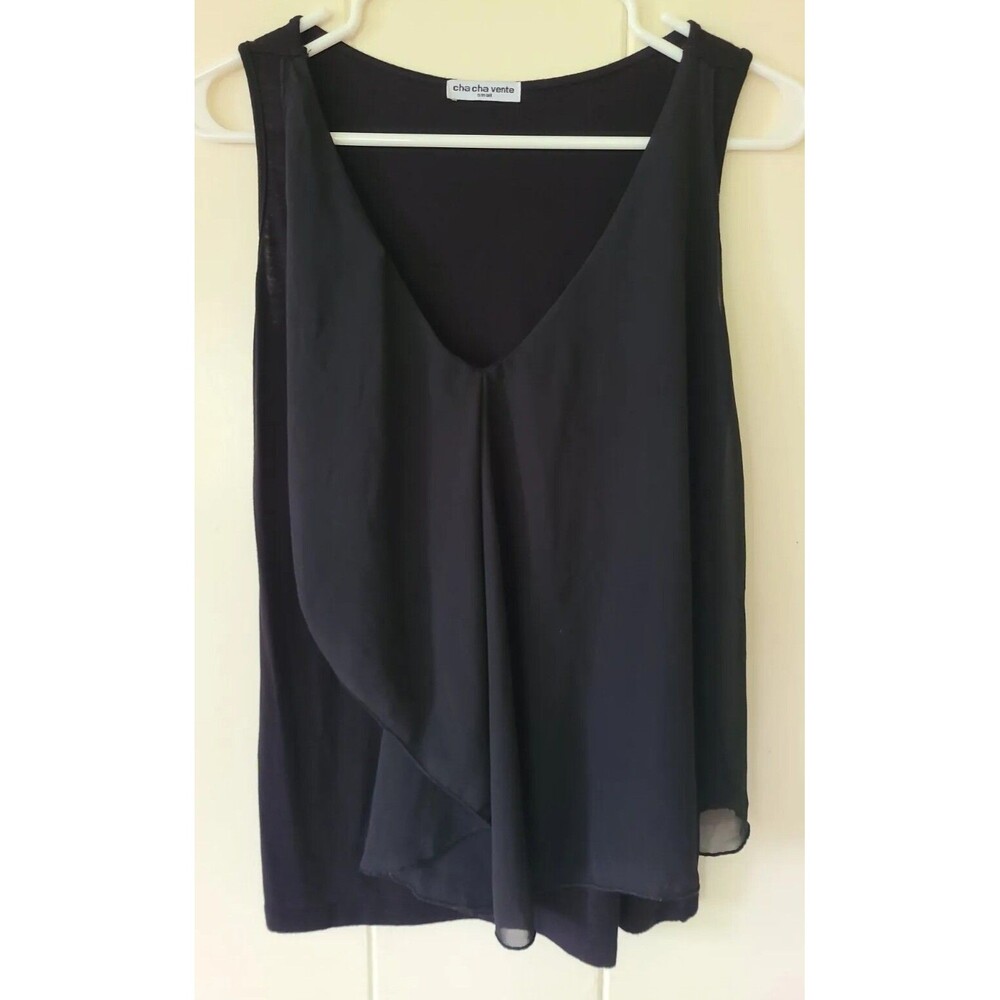 Cha Cha Vente Womens Black Sleeveless Asymmetric Lace Tank Top Size Small
